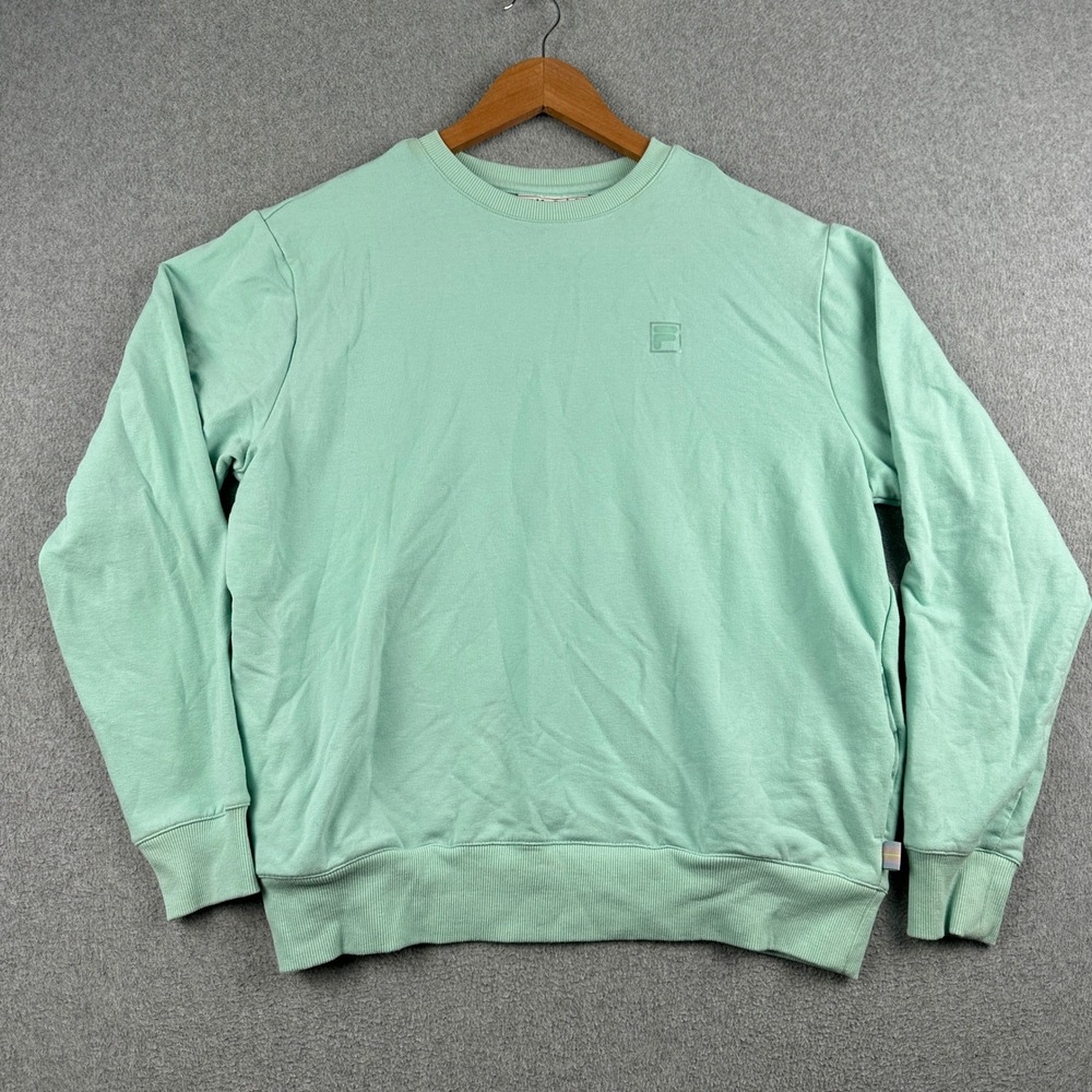Fila Sweatshirt Womens M Mint Green Crewneck Pockets Pullover Logo Activewear